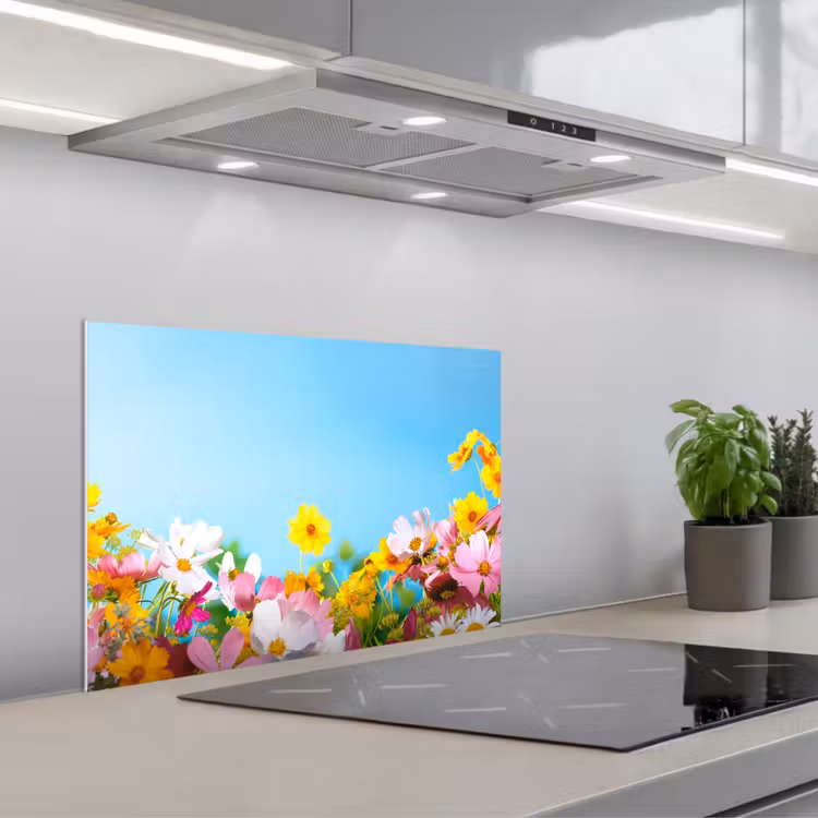 Bloemen - Kleurrijk - Blauw - Natuur keuken achterwand spatscherm klein -3d_schuin
