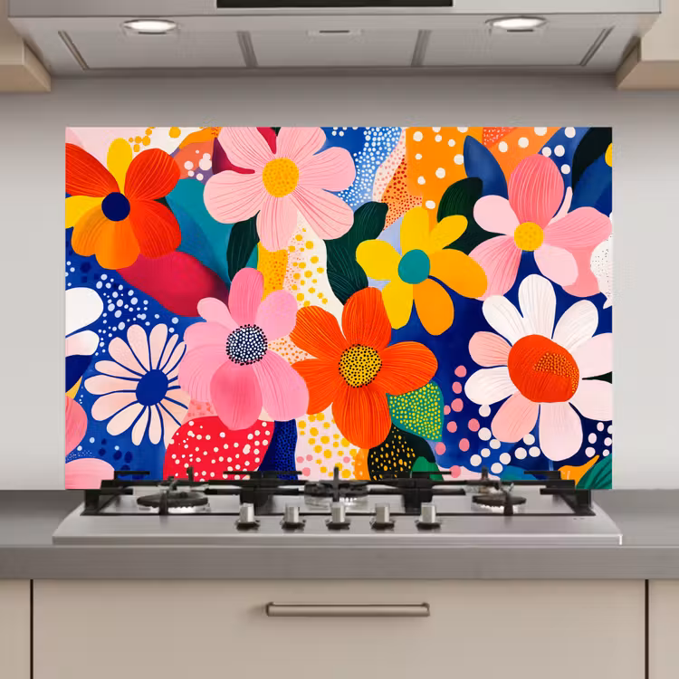 Bloemen - Kleurrijk - Stippen keuken achterwand spatscherm klein -3d_website