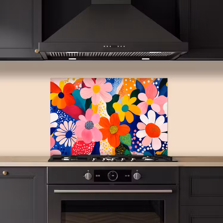 Bloemen - Kleurrijk - Stippen keuken achterwand spatscherm klein -sfeer1