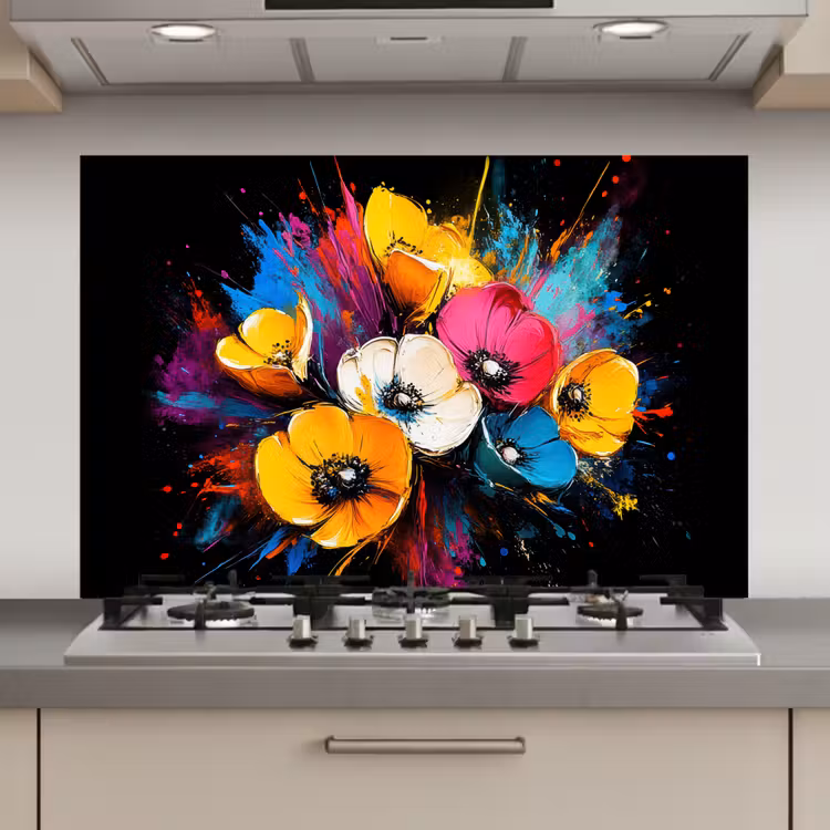 Bloemen - Kleurrijk - Graffiti - Modern - Boeket keuken achterwand spatscherm klein -3d_website