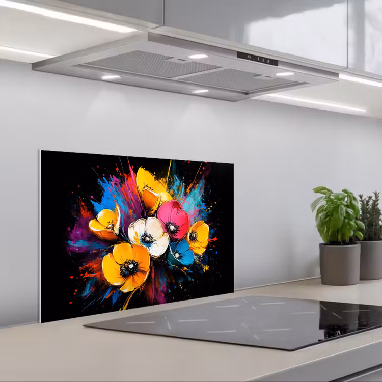 Bloemen - Kleurrijk - Graffiti - Modern - Boeket keuken achterwand spatscherm klein -3d_schuin