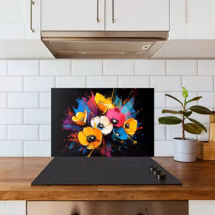 Bloemen - Kleurrijk - Graffiti - Modern - Boeket keuken achterwand spatscherm klein -sfeer2