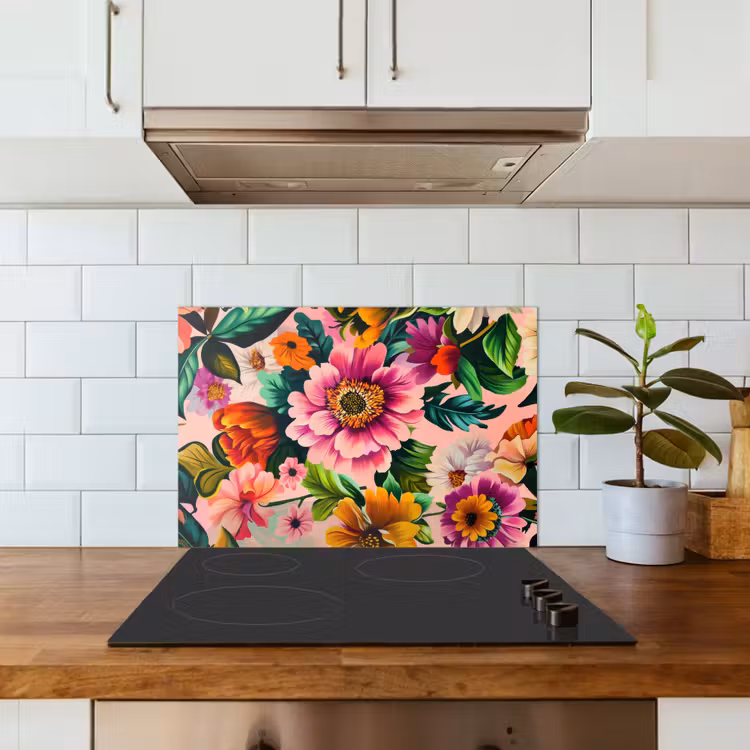 Bloemen - Kleurrijk - Roze keuken achterwand spatscherm klein -sfeer2