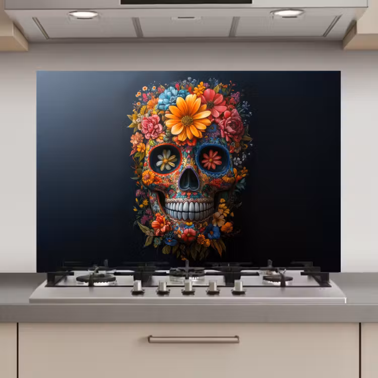 Bloemen - Kleurrijk - Schedel keuken achterwand spatscherm klein -3d_website