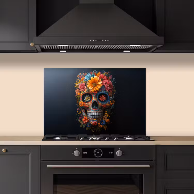 Bloemen - Kleurrijk - Schedel keuken achterwand spatscherm klein -sfeer1
