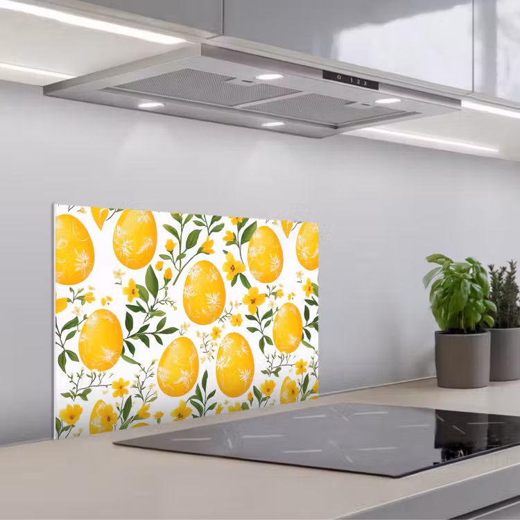 Bloemen - Paaseieren - Geel keuken achterwand spatscherm klein -3d_schuin