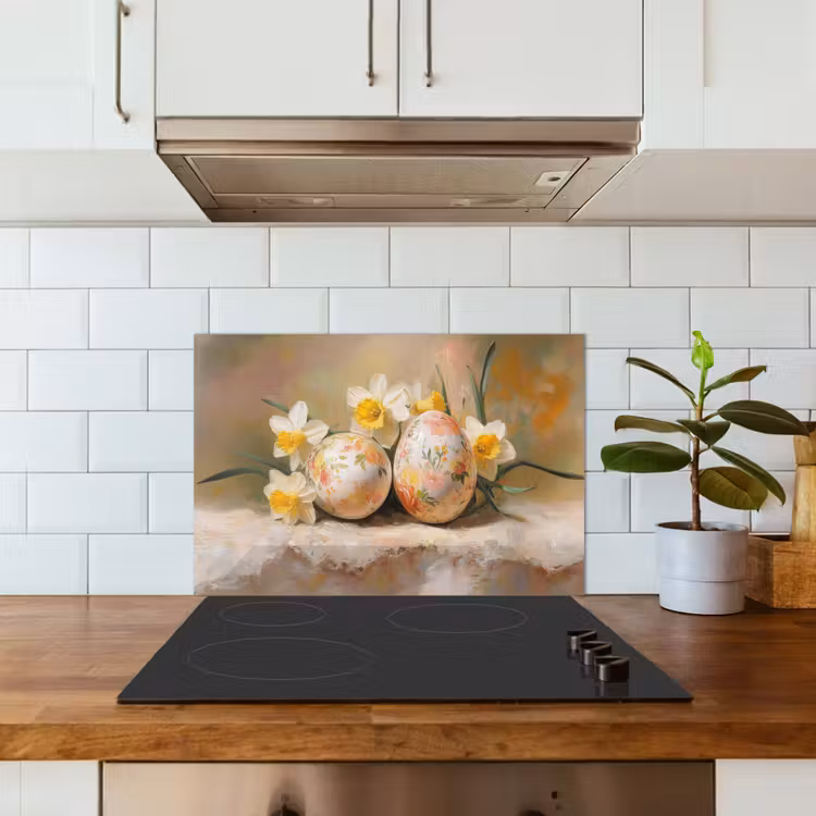 Bloemen - Eieren - Geschilderd keuken achterwand spatscherm klein -sfeer2