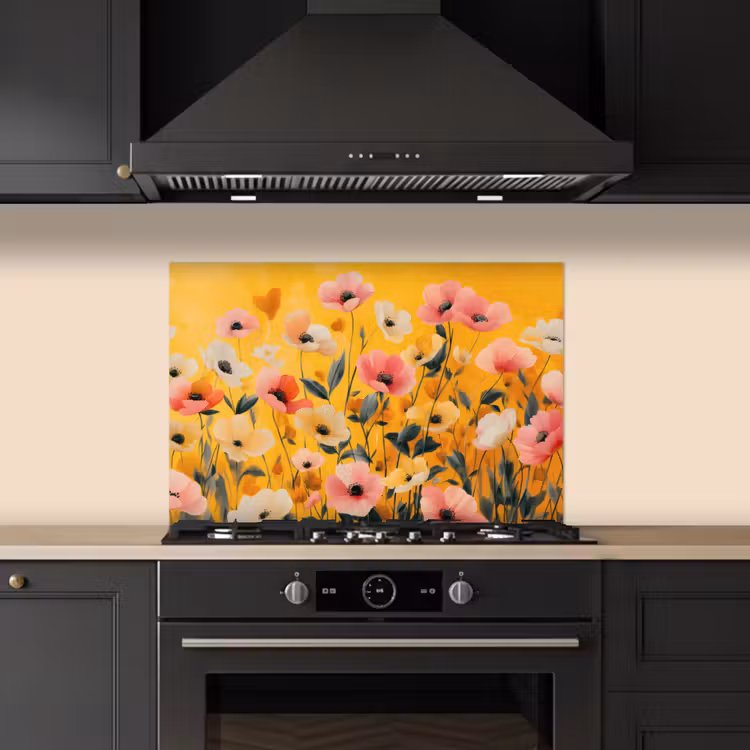 Bloemen - Veld - Geel keuken achterwand spatscherm klein -sfeer1