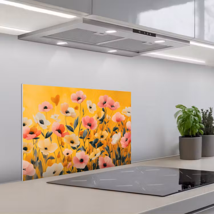Bloemen - Veld - Geel keuken achterwand spatscherm klein -3d_schuin