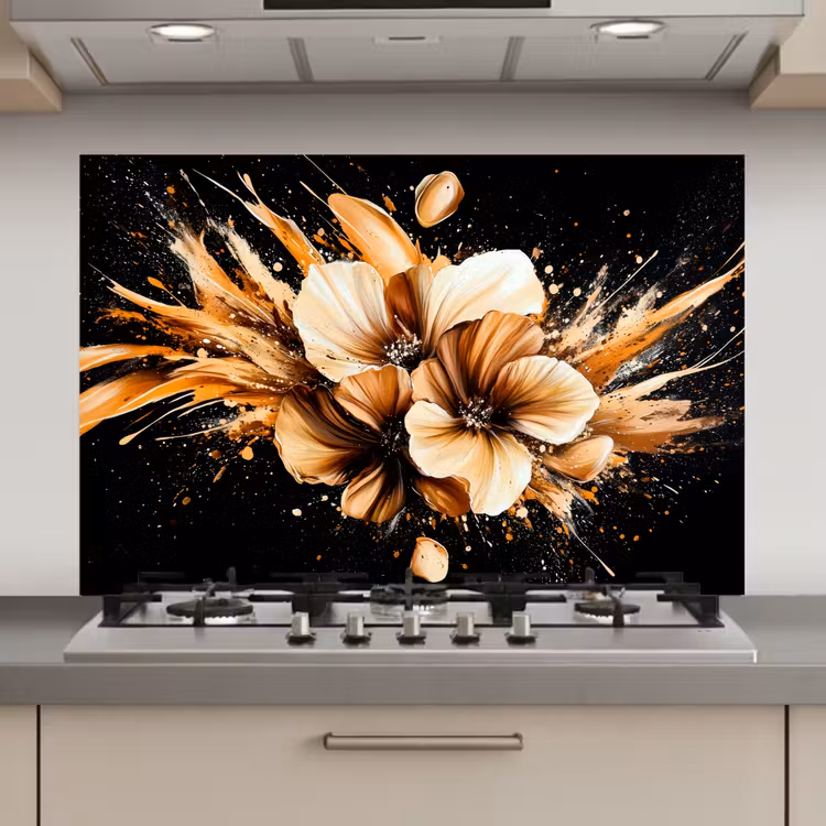 Bloemen - Goud - Graffiti - Zwart - Abstract keuken achterwand spatscherm klein -3d_website