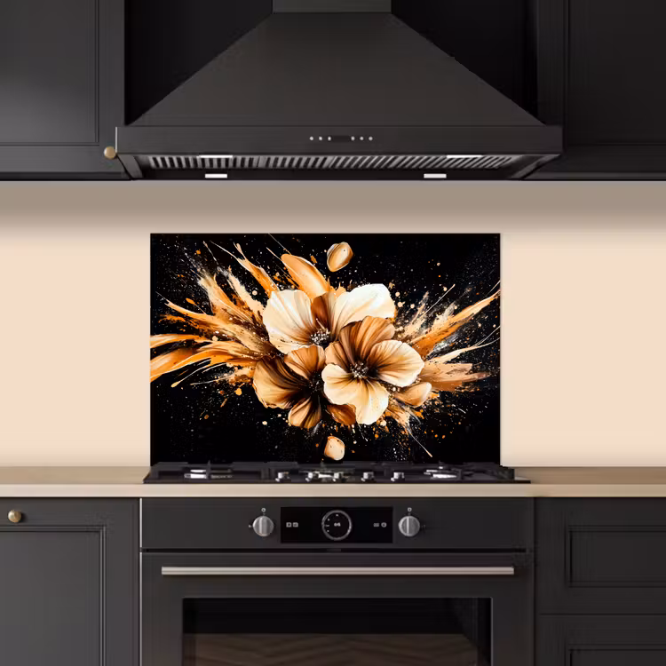 Bloemen - Goud - Graffiti - Zwart - Abstract keuken achterwand spatscherm klein -sfeer1