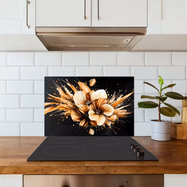 Bloemen - Goud - Graffiti - Zwart - Abstract keuken achterwand spatscherm klein -sfeer2
