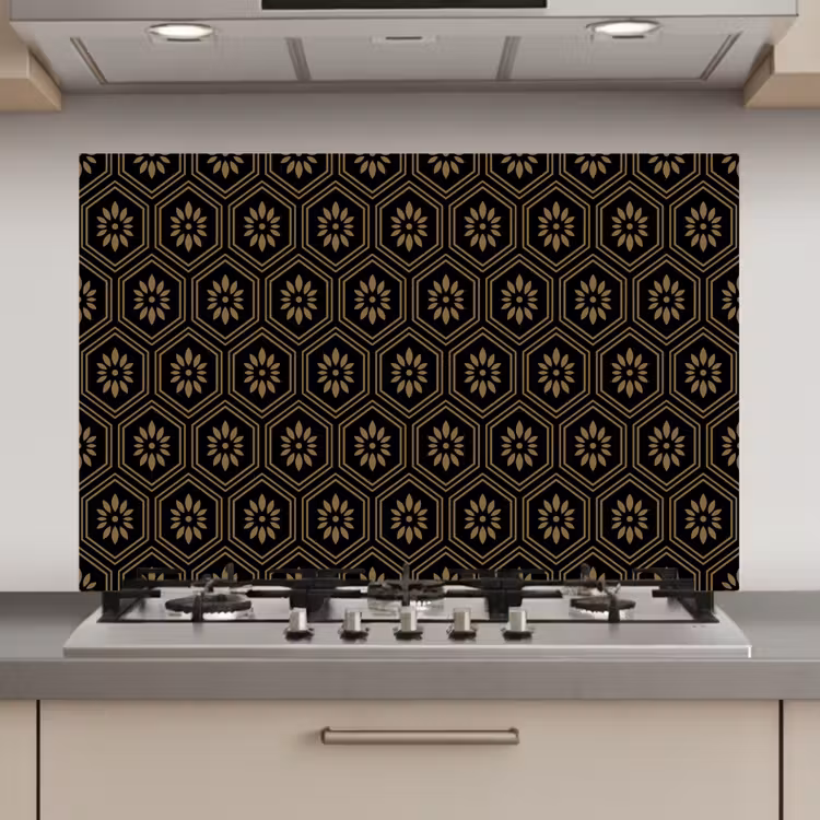 Bloemen - Goud - Hexagon keuken achterwand spatscherm klein 900 -3d_website