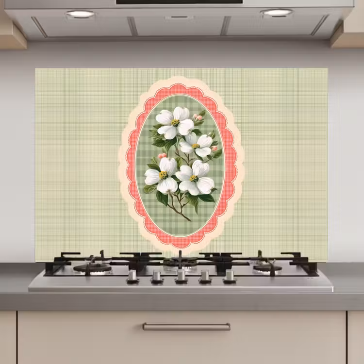 Bloemen - Illustratie - Geruit - Groen keuken achterwand spatscherm klein -3d_website