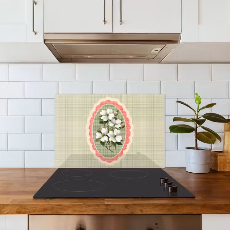 Bloemen - Illustratie - Geruit - Groen keuken achterwand spatscherm klein -sfeer2