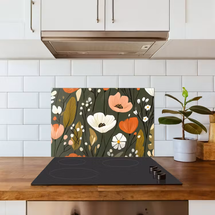 Bloemen - Illustratie - Groen keuken achterwand spatscherm klein -sfeer2