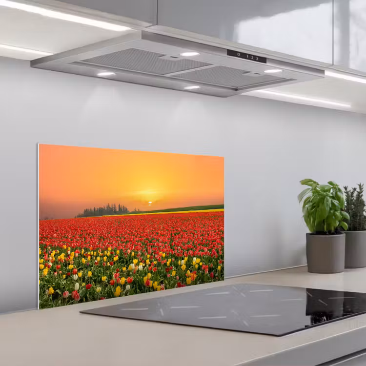 Bloemen - Landschap - Tulpen - Zonsondergang keuken achterwand spatscherm klein -3d_schuin