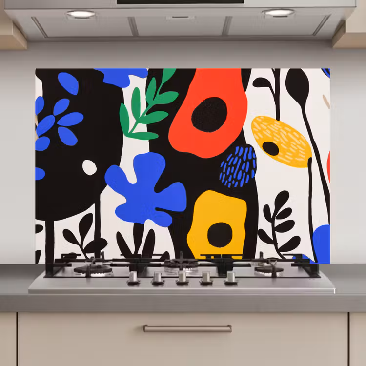 Bloemen - Bladeren - Abstract - Zwart keuken achterwand spatscherm klein -3d_website