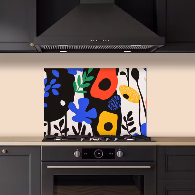 Bloemen - Bladeren - Abstract - Zwart keuken achterwand spatscherm klein -sfeer1