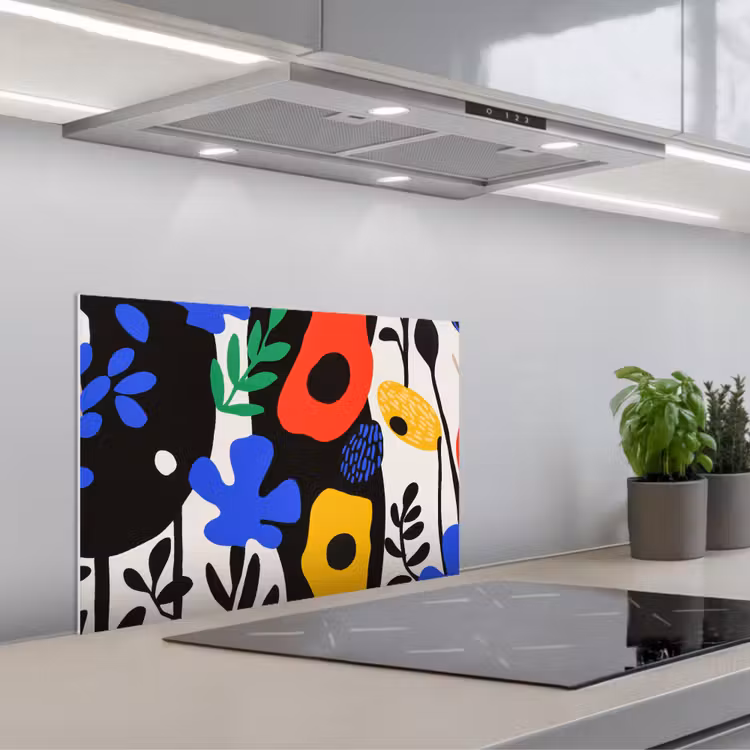 Bloemen - Bladeren - Abstract - Zwart keuken achterwand spatscherm klein -3d_schuin