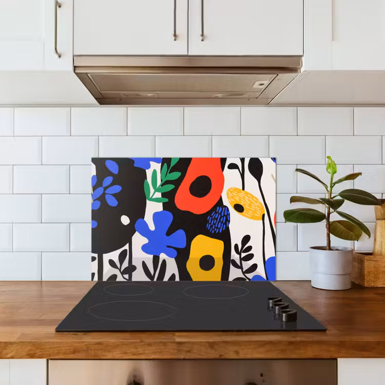 Bloemen - Bladeren - Abstract - Zwart keuken achterwand spatscherm klein -sfeer2
