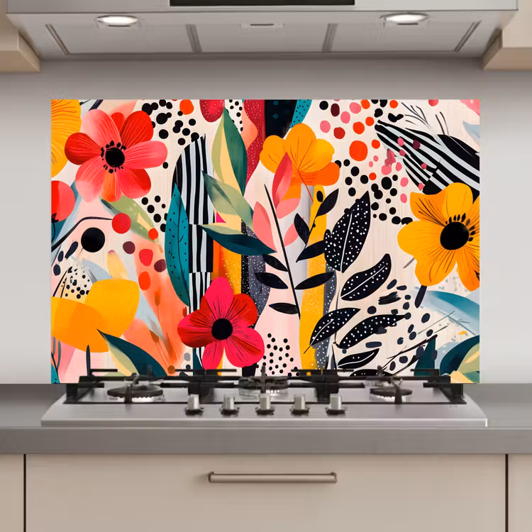 Bloemen - Bladeren - Abstract - Kleurrijk keuken achterwand spatscherm klein -3d_website