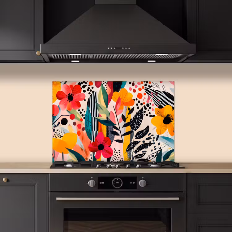 Bloemen - Bladeren - Abstract - Kleurrijk keuken achterwand spatscherm klein -sfeer1