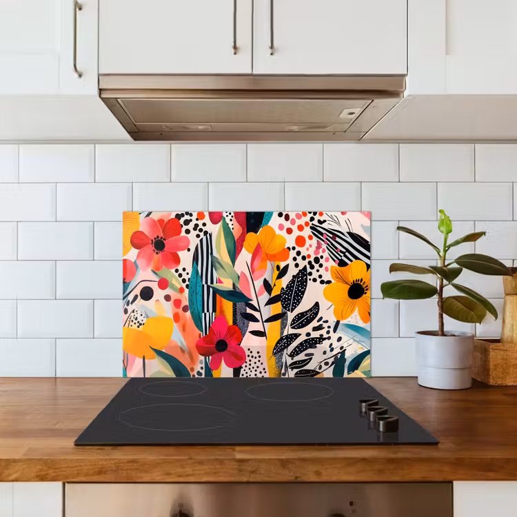 Bloemen - Bladeren - Abstract - Kleurrijk keuken achterwand spatscherm klein -sfeer2