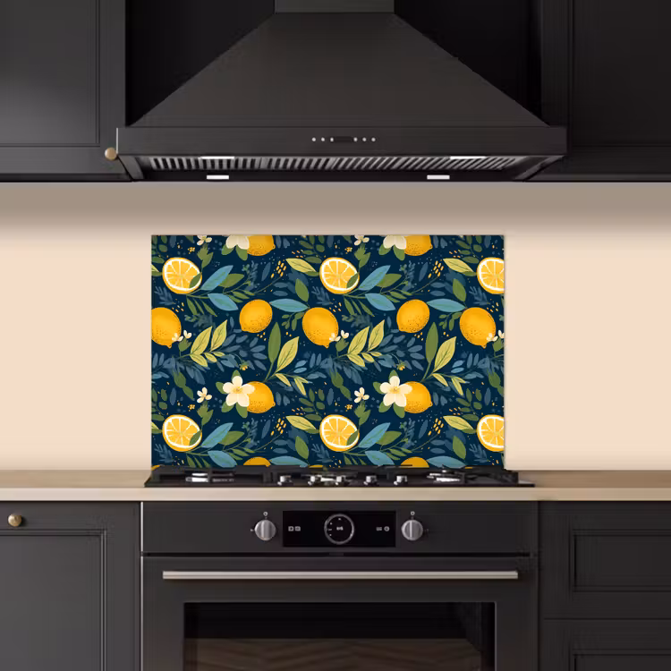 Bloemen - Bladeren - Citroenen - Blauw keuken achterwand spatscherm klein 900 -sfeer1