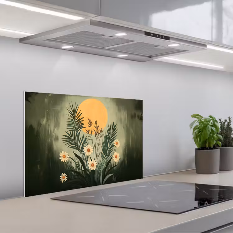 Bloemen - Bladeren - Zon - Groen keuken achterwand spatscherm klein -3d_schuin