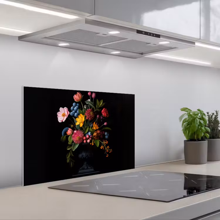 Bloemen - Vrolijk - Vaas keuken achterwand spatscherm klein -3d_schuin