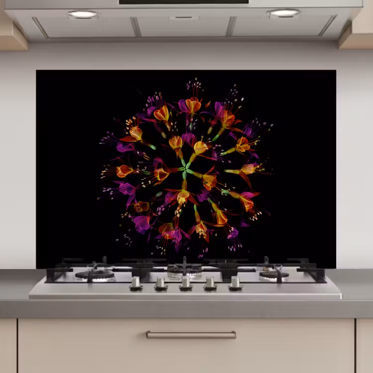 Bloemen - Oranje - Roze - Zwart keuken achterwand spatscherm klein -3d_website