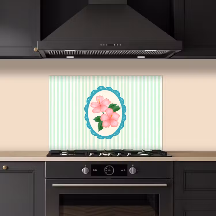Bloemen - Ovaal - Strepen - Groen keuken achterwand spatscherm klein -sfeer1