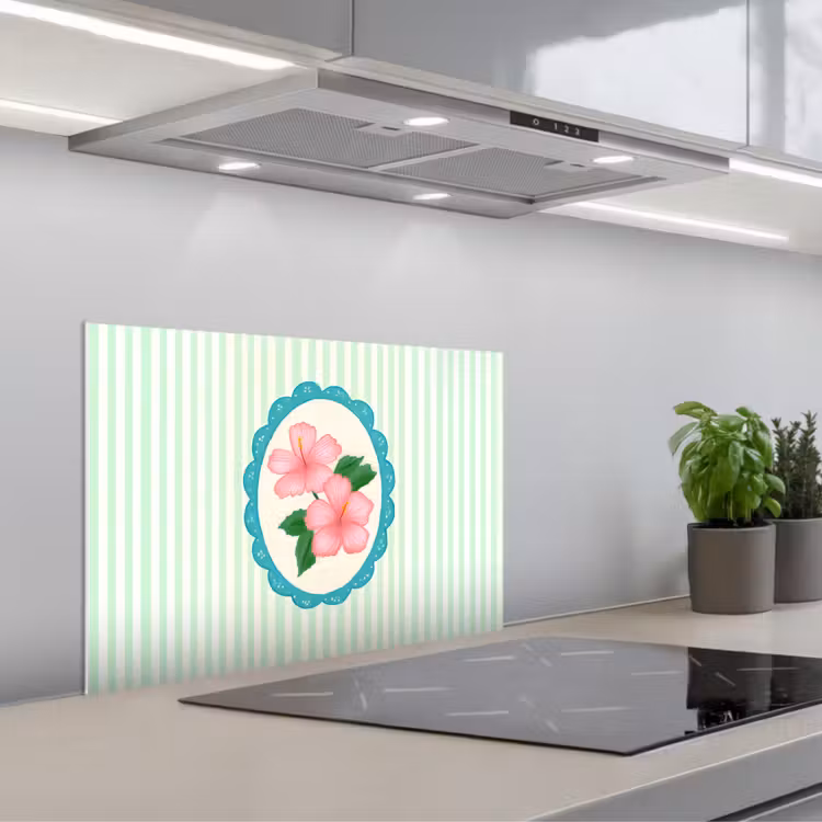 Bloemen - Ovaal - Strepen - Groen keuken achterwand spatscherm klein -3d_schuin