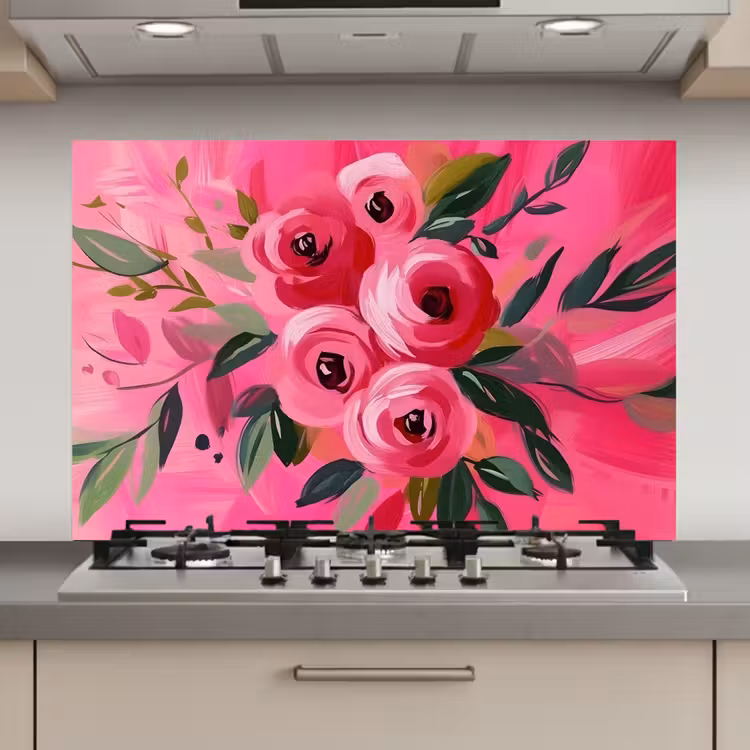 Bloemen - Verf - Roze keuken achterwand spatscherm klein -3d_website