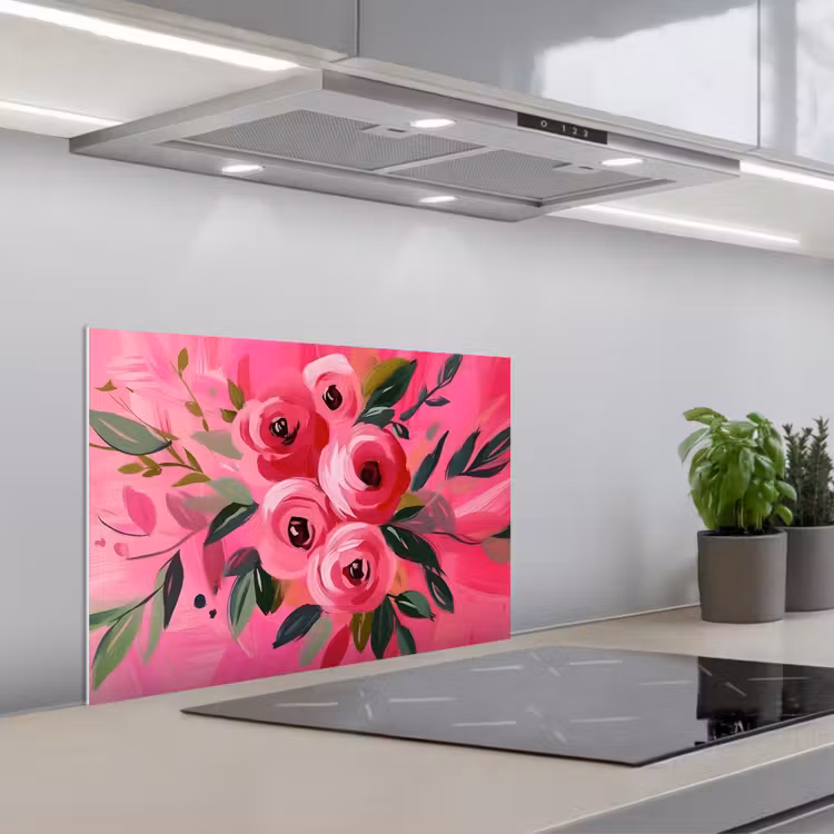 Bloemen - Verf - Roze keuken achterwand spatscherm klein -3d_schuin