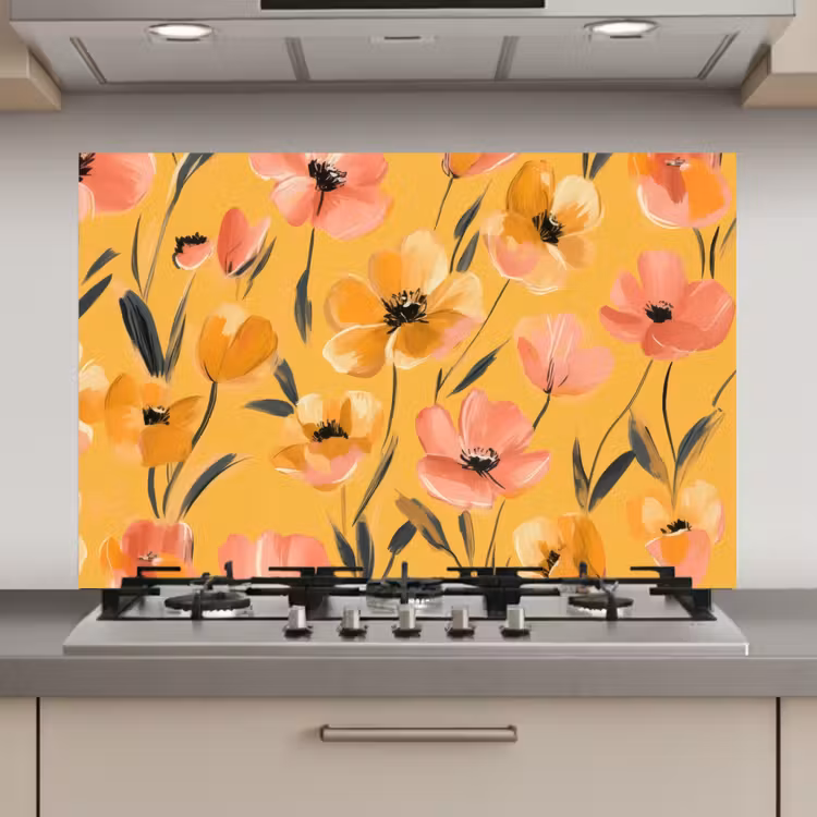 Bloemen - Geschilderd - Geel keuken achterwand spatscherm klein -3d_website