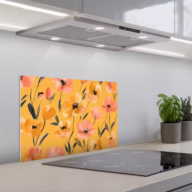 Bloemen - Geschilderd - Geel keuken achterwand spatscherm klein -3d_schuin