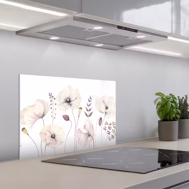 Bloemen - Pastel -  Planten - Wit keuken achterwand spatscherm klein -3d_schuin
