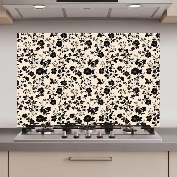 Bloemen - Dessin - Zwart keuken achterwand spatscherm klein 900 -3d_website