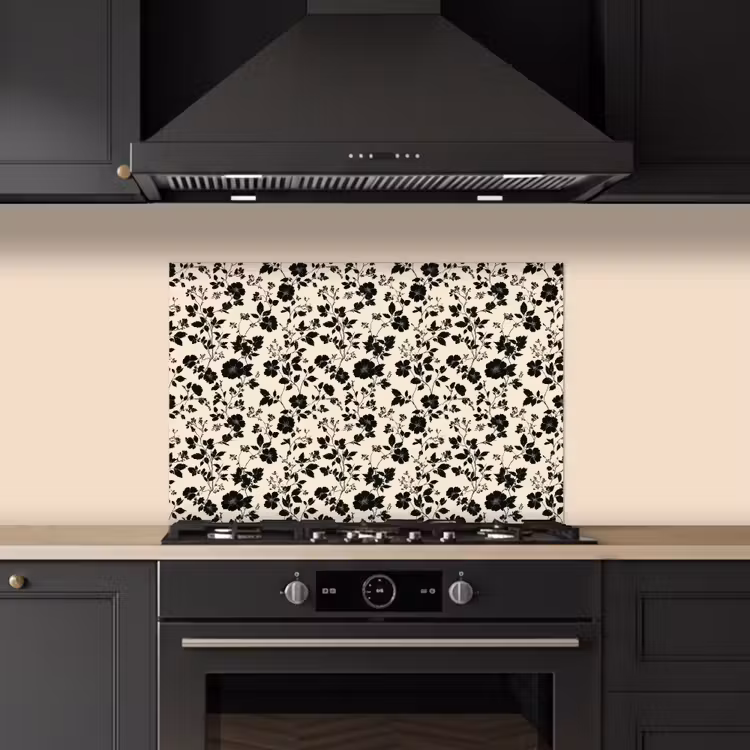 Bloemen - Dessin - Zwart keuken achterwand spatscherm klein 900 -sfeer1