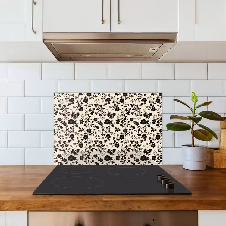 Bloemen - Dessin - Zwart keuken achterwand spatscherm klein 900 -sfeer2