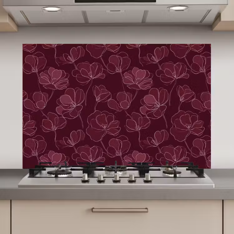 Bloemen - Patroon - Bordeauxrood keuken achterwand spatscherm klein 900 -3d_website