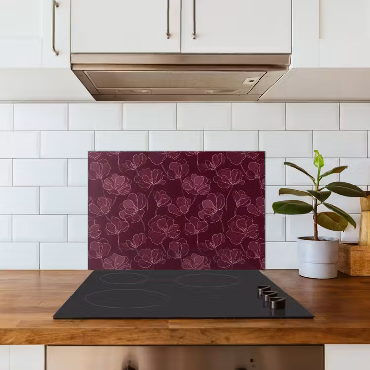 Bloemen - Patroon - Bordeauxrood keuken achterwand spatscherm klein 900 -sfeer2