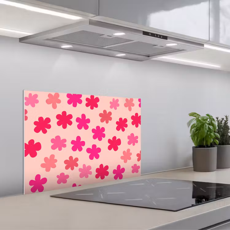 Bloemen - Patroon - Roze keuken achterwand spatscherm klein -3d_schuin