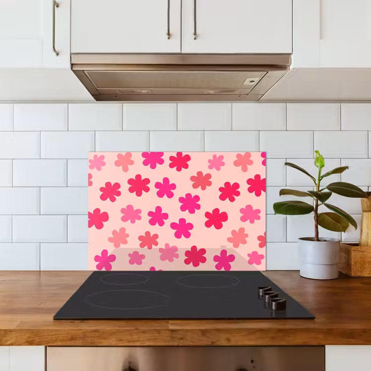 Bloemen - Patroon - Roze keuken achterwand spatscherm klein -sfeer2