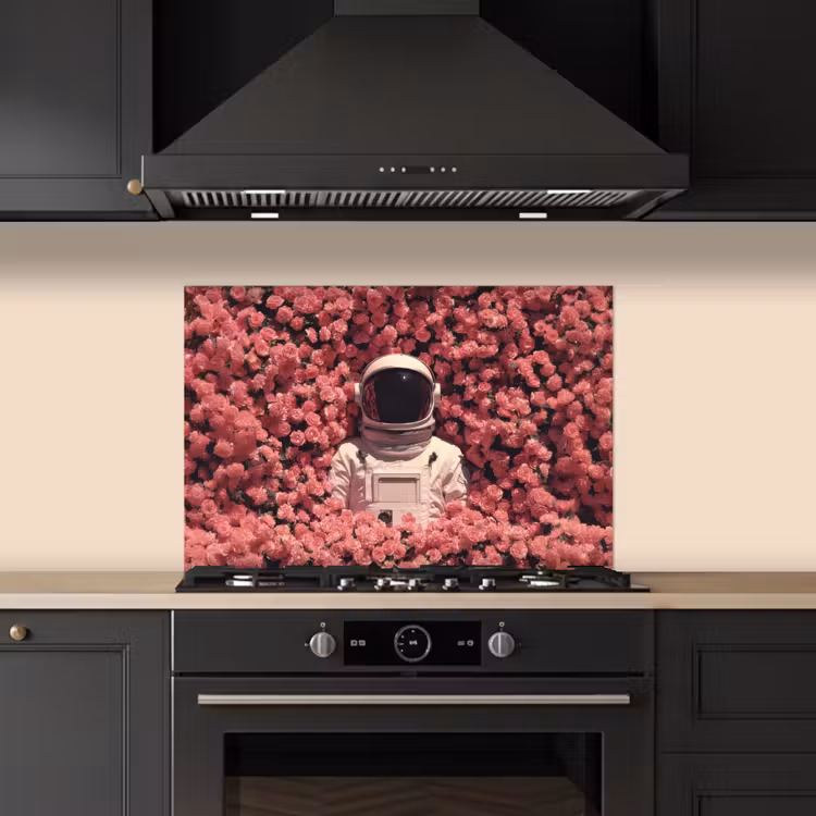 Bloemen - Roze - Astronaut keuken achterwand spatscherm klein -sfeer1