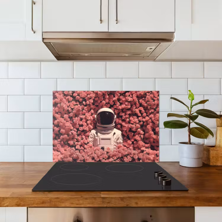 Bloemen - Roze - Astronaut keuken achterwand spatscherm klein -sfeer2