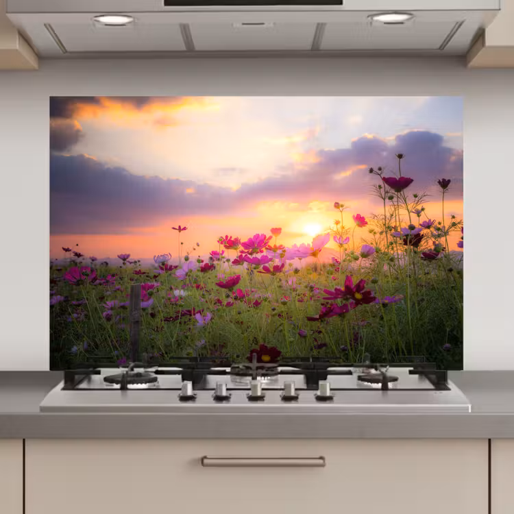 Bloemen - Roze - Zonsondergang - Natuur - Weide - Horizon keuken achterwand spatscherm klein -3d_website