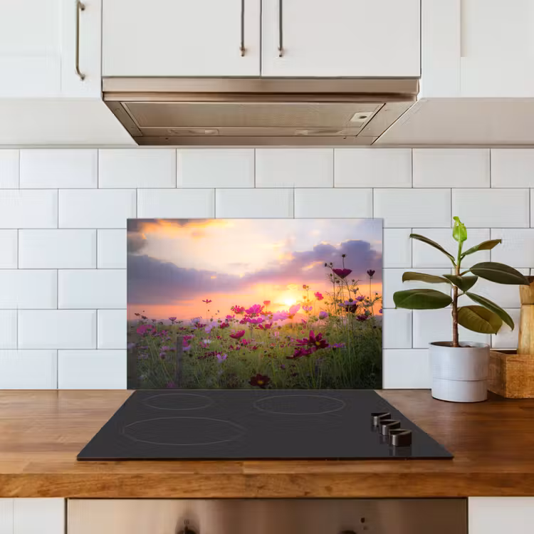 Bloemen - Roze - Zonsondergang - Natuur - Weide - Horizon keuken achterwand spatscherm klein -sfeer2